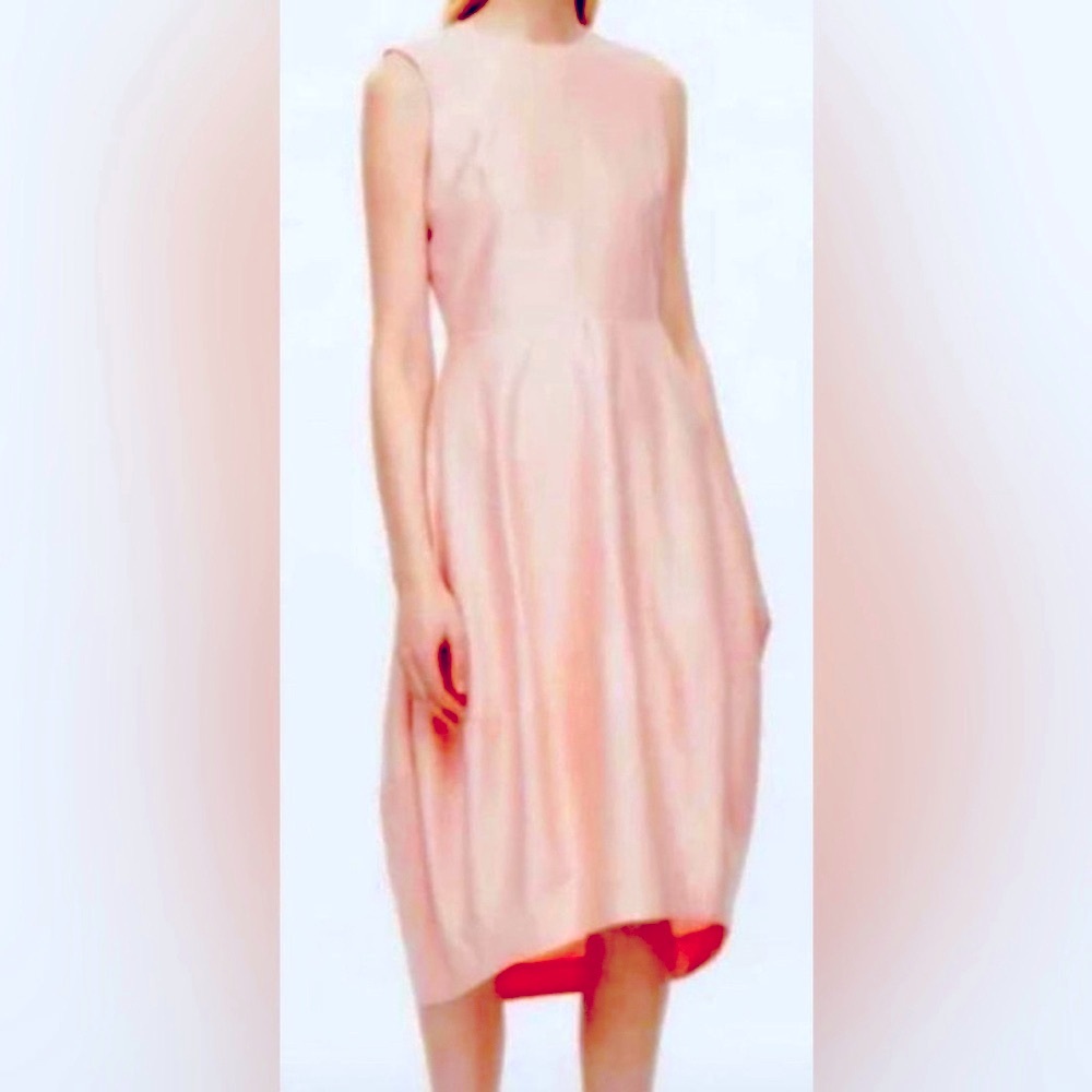 COS blush light pink tulip dress office party classic midi US6 high low